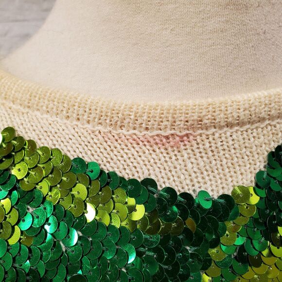 Eleanor P Brenner Women's White Sweater with Green Sequins, Size S - Picture 6 of 6